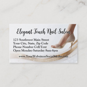 Tarjeta De Visita Elegante Purpurina Pump Pedicure Manicure Nail Sal