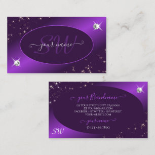 Tarjeta De Visita Elegante Purpurina púrpura estriba diamantes y mon