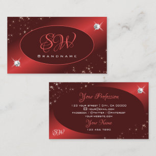 Tarjeta De Visita Elegante Purpurina rojo de Borgoña Estrellas Inici
