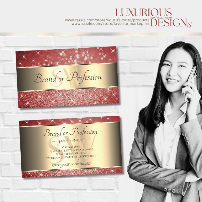 Tarjeta De Visita Elegante Purpurina rojo dorado Estrellas de espuma (Subido por el creador)