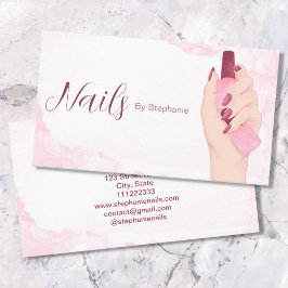 Tarjeta De Visita Elegante Purpurina Rosa Artista de uñas Belleza de