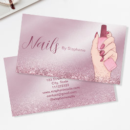 Tarjeta De Visita Elegante Purpurina Rosa Artista de uñas Belleza de