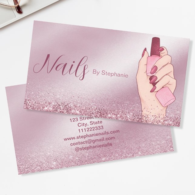 Tarjeta De Visita Elegante Purpurina Rosa Artista de uñas Belleza de (Subido por el creador)
