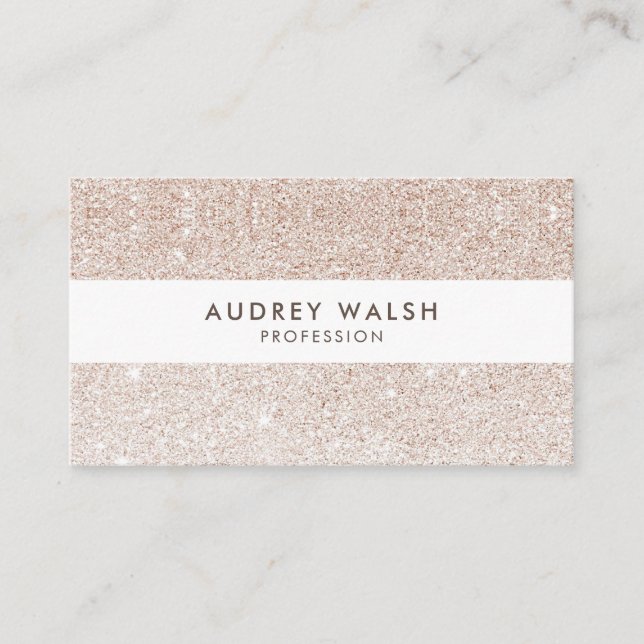 Tarjeta De Visita Elegante purpurina rosa de champagne con rayas bla (Anverso)