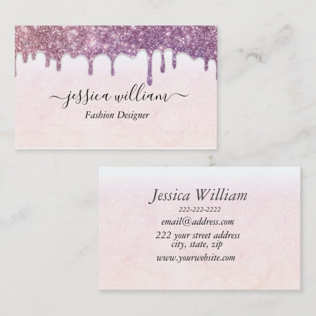 Tarjeta De Visita Elegante Purpurina rosa de Rubor Agate Moda modern (Anverso / Reverso)