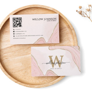 Tarjeta De Visita Elegante Purpurina rosa dorado Código QR Monograma