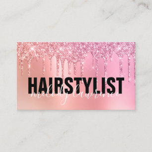 Tarjeta De Visita Elegante purpurina rosa dorado gotea peluquería