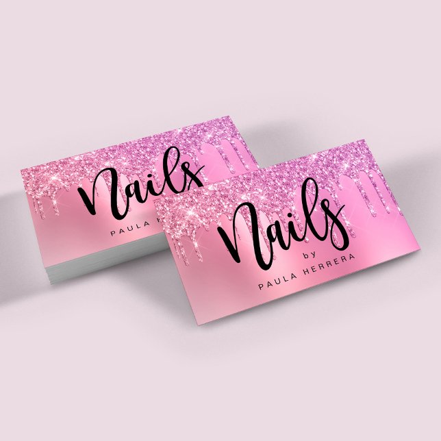 Tarjeta De Visita Elegante purpurina rosa dorado gotea uñas (Subido por el creador)