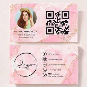 Tarjeta De Visita Elegante Purpurina rosa dorado QR Código moderno f