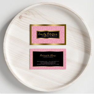 Tarjeta De Visita Elegante Purpurina rosa dorado y acentos negros