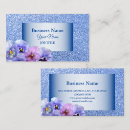 Tarjeta De Visita Elegante Purpurina rosa Lilac Pansy Floral Azul Fl