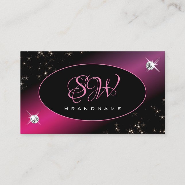 Tarjeta De Visita Elegante Purpurina rosa negro estrena iniciales de (Anverso)