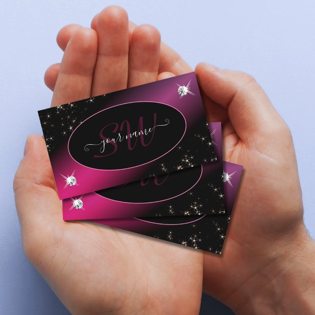 Tarjeta De Visita Elegante Purpurina rosa negro estrena monograma de (Subido por el creador)