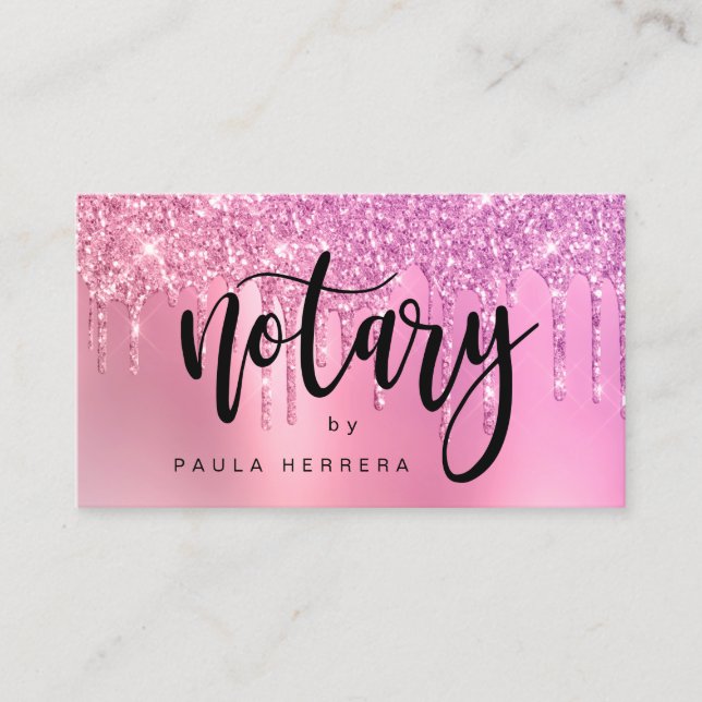 Tarjeta De Visita Elegante purpurina rosa rosa dorado gotea notario  (Anverso)