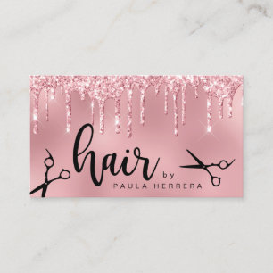 Tarjeta De Visita Elegante purpurina rosa rosa dorado gotea peluquer