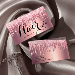 Tarjeta De Visita Elegante purpurina rosa rosa dorado gotea peluquer