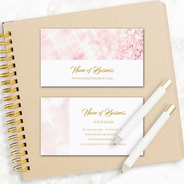 Tarjeta De Visita Elegante Purpurina rosa Sparkle Bokeh Gold Script (Elegant Pink Glitter Sparkle Bokeh Gold Script Business Cards)
