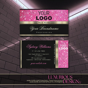 Tarjeta De Visita Elegante Purpurina rosa Sparkle Stars Logo Gold Bl