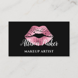 Tarjeta De Visita Elegante Purpurina rosado besó a artista de maquil