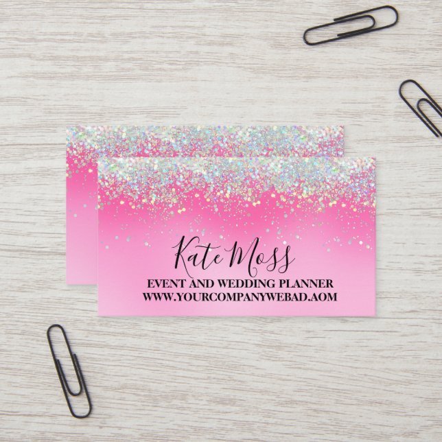 Tarjeta De Visita Elegante Purpurina rosado con goteo de gorilas (Anverso/Reverso In Situ)