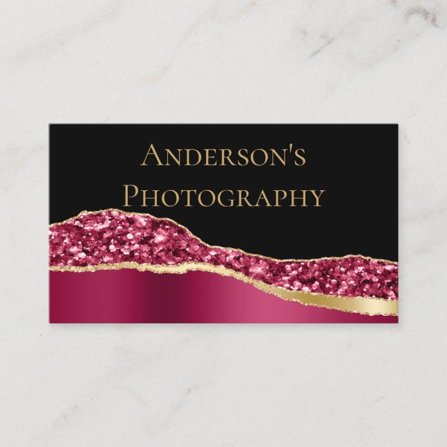 Tarjeta De Visita Elegante Purpurina rosado dorado (Anverso)