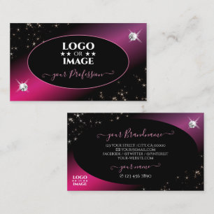 Tarjeta De Visita Elegante Purpurina rosado negro Estrellas Diamante