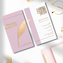 Tarjeta De Visita Elegante Purpurina rosado Oro Quill Notario públic