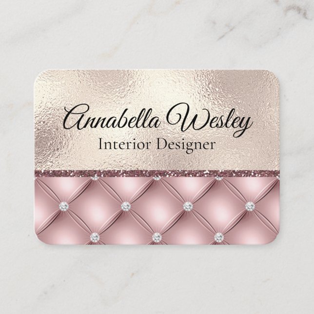 Tarjeta De Visita Elegante Purpurina rosado y diamantes en Relieve m (Anverso)