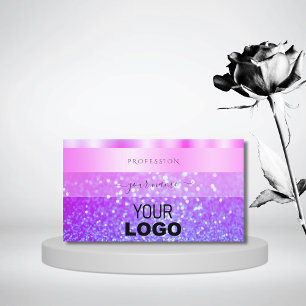 Tarjeta De Visita Elegante Purpurina rosado y morado Añadir logo
