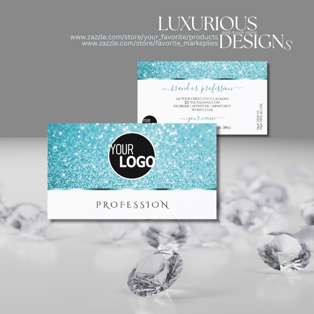 Tarjeta De Visita Elegante Purpurina Verde azulado blanco Luminoso S (Subido por el creador)
