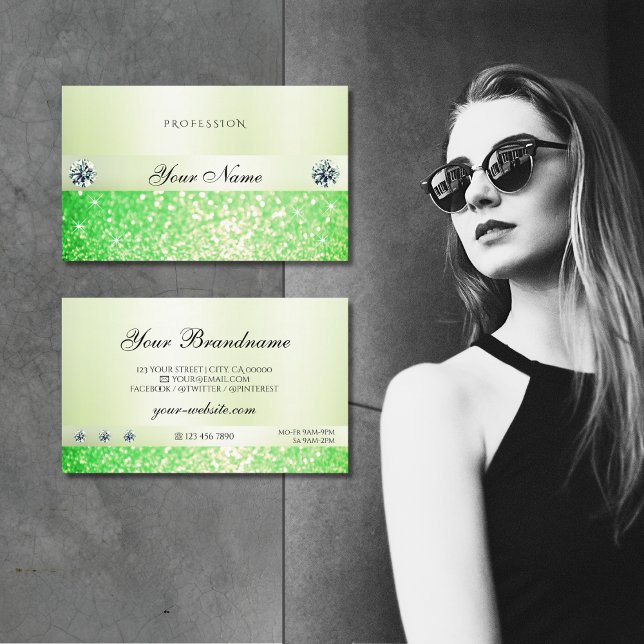 Tarjeta De Visita Elegante Purpurina verde de hierba resplandeciente (Subido por el creador)
