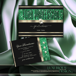 Tarjeta De Visita Elegante Purpurina verde esmeralda espuma dorado n