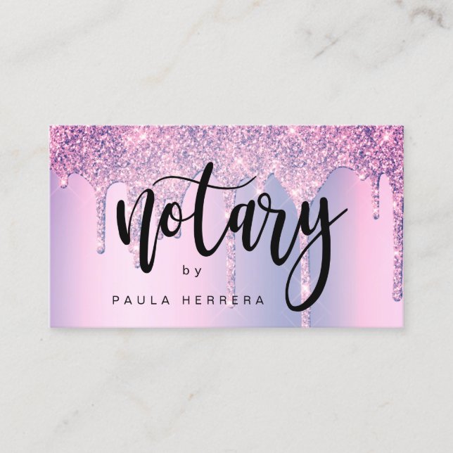 Tarjeta De Visita Elegante purpurina violeta elegante gotea notario (Anverso)