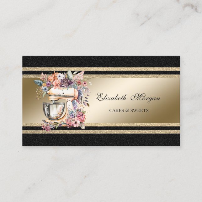 Tarjeta De Visita Elegante Purpurinoso dorado franjas Mezclador flor (Anverso)