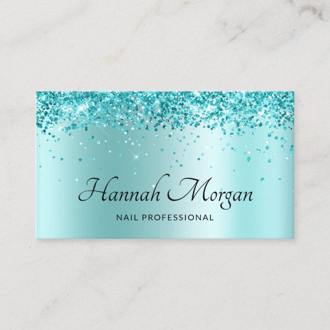 Tarjeta De Visita Elegante Purpurinoso Pale Turquoise Ombre (Anverso)
