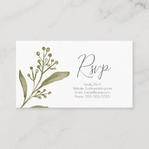 Tarjeta De Visita Elegante rama de hoja verde acuarela RSVP boda