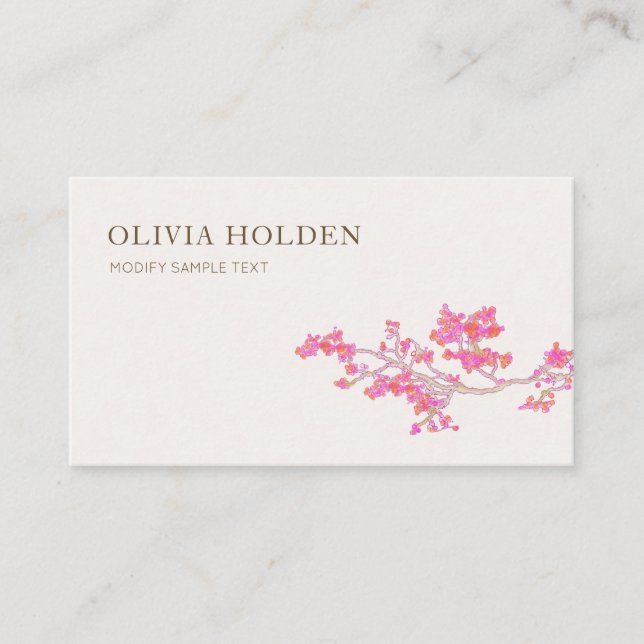 Tarjeta De Visita Elegante Rama Floral de acuarela rosa (Anverso)