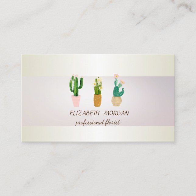 Tarjeta De Visita Elegante raya de Moda Cactus sembrado (Anverso)