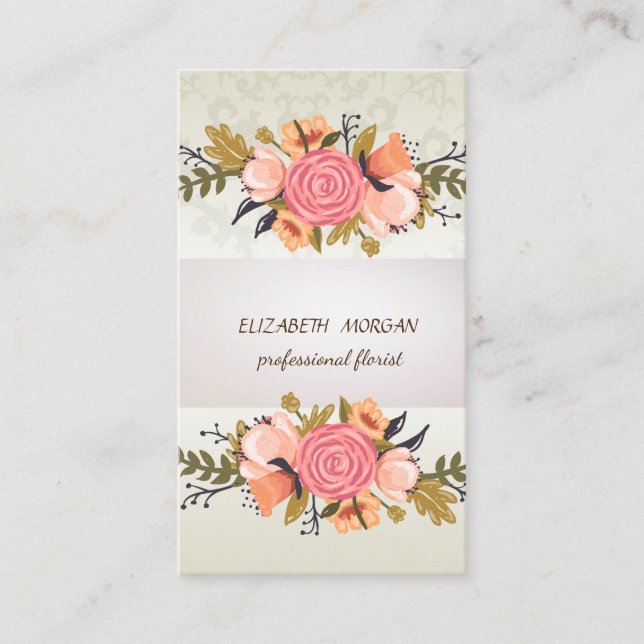 Tarjeta De Visita Elegante raya de Moda, encaje, floral (Anverso)