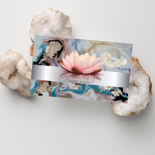 Tarjeta De Visita Elegante raya de plata moderna Lotus Marble Gold (Subido por el creador)