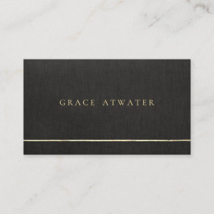 Tarjeta De Visita Elegante raya dorada de lino negro profesional