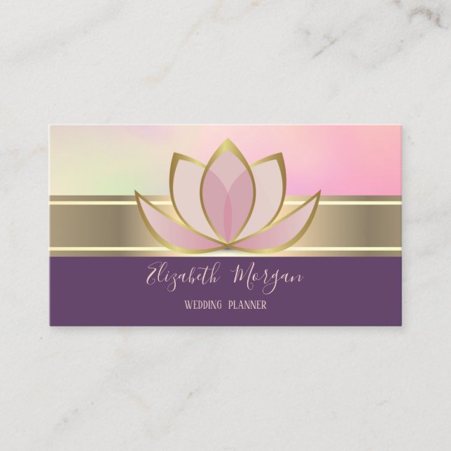 Tarjeta De Visita Elegante raya dorada moderna Lotus Zen (Anverso)
