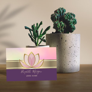 Tarjeta De Visita Elegante raya dorada moderna Lotus Zen