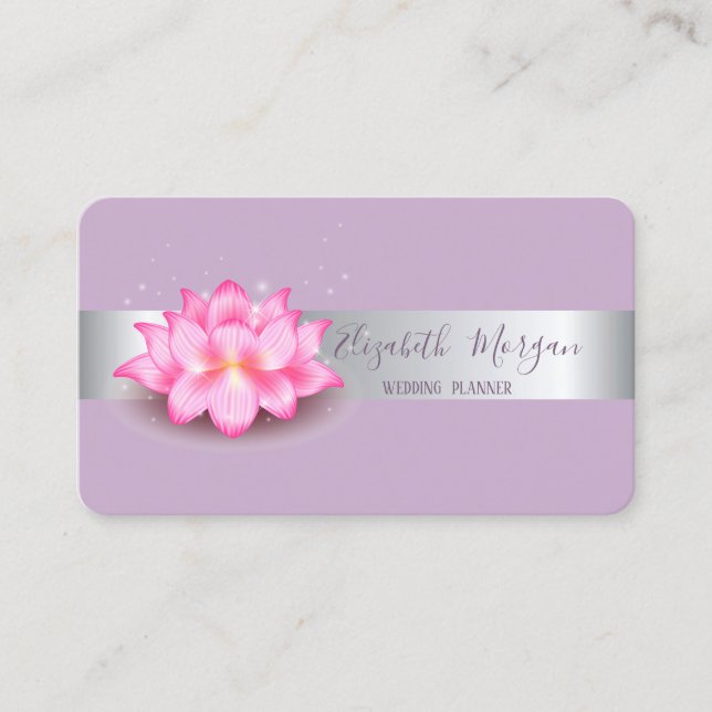 Tarjeta De Visita Elegante raya plateada moderna Lotus Purple (Anverso)