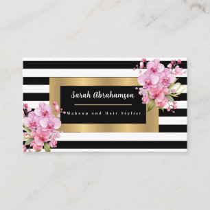Tarjeta De Visita Elegante rayado negro y blanco