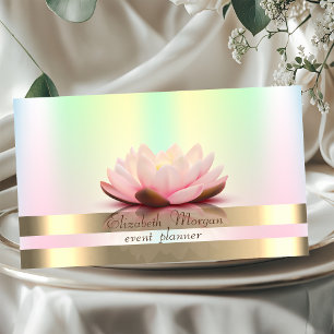 Tarjeta De Visita Elegante rayas doradas Holográficas Lotus iridisce