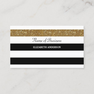 Tarjeta De Visita Elegante rayas negras y blancas rayas doradas FAUX