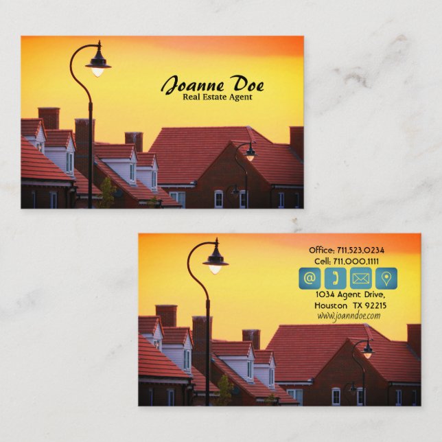 Tarjeta De Visita Elegante Real Estate Agent Houses Business Card (Anverso / Reverso)