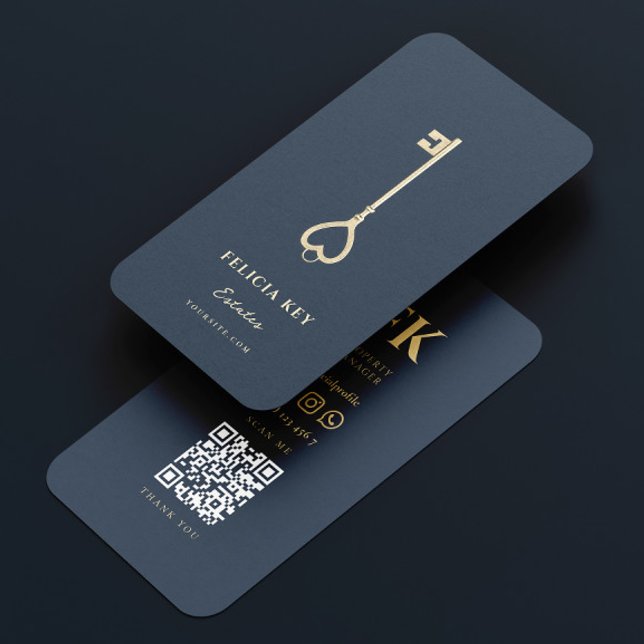 Tarjeta De Visita Elegante Realtor Moderno Agente Inmobiliario Oscur (Elegant Modern Realtor Real Estate Agent Dark Blue Business Card
)