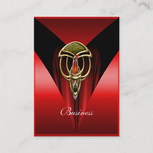 Tarjeta de visita Elegante Red Art Deco Gold Jewel (Anverso)